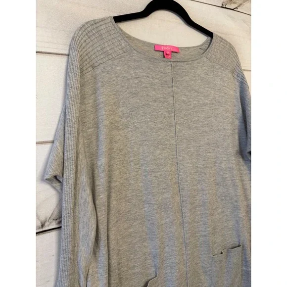 Lilly Pulitzer Gray Lightweight Knit Sweater Pockets Long Sleeve Women's M - Picture 2 of 7
